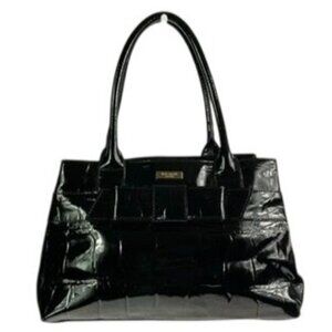 Kate Spade New York Elena Knightsbridge Black Croc Embossed Patent Leather Tote